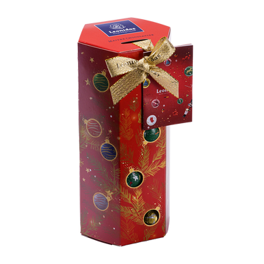Tall hexagonal tower of Leonidas Christmas Chocolate Balls